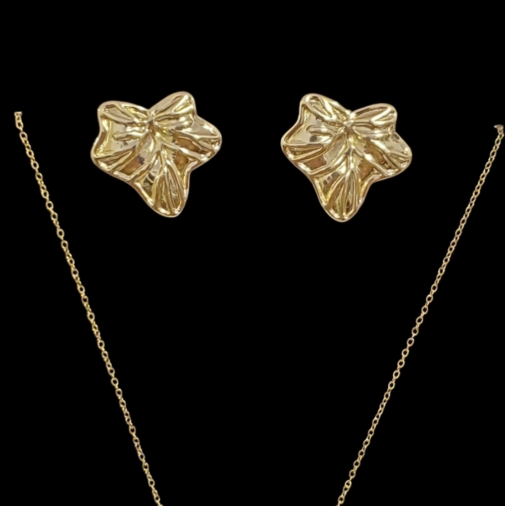 Stainless Steel Leaf Statement Necklace & Earring Set - Picture 3 of 4